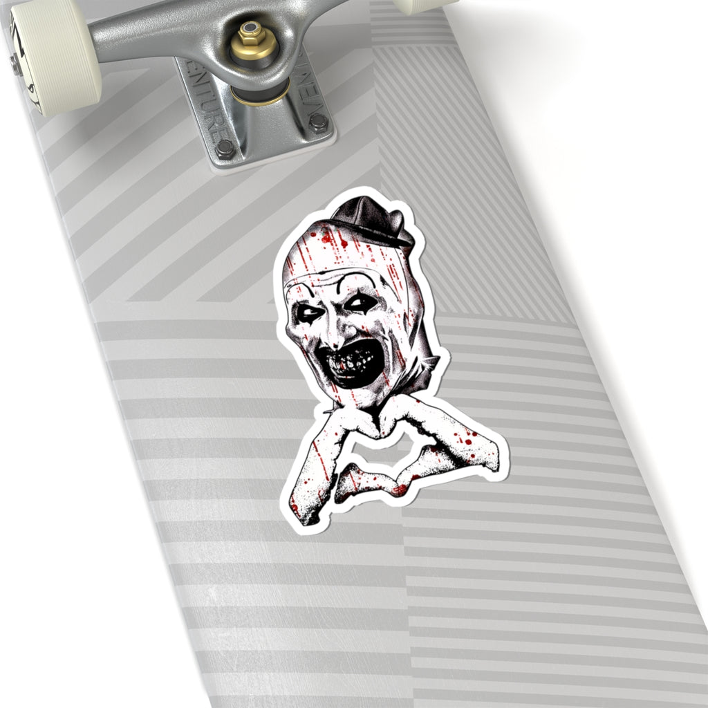 Horror Clown Kiss-Cut Sticker — Bloody Heart-Hand Zombie Joker Decal