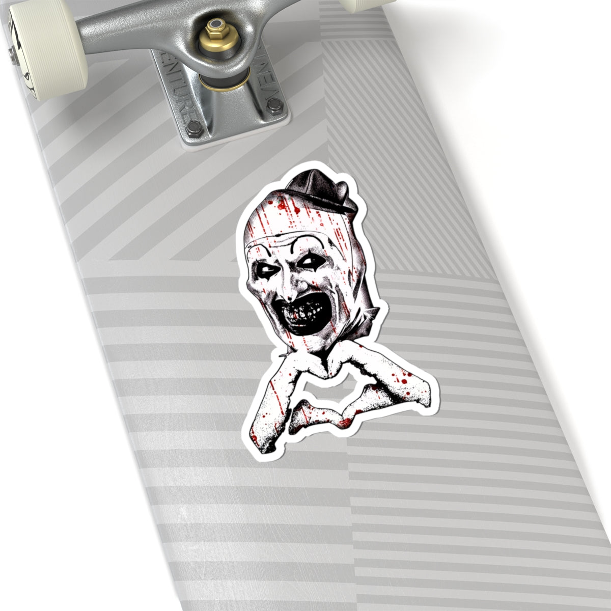 Horror Clown Kiss-Cut Sticker — Bloody Heart-Hand Zombie Joker Decal