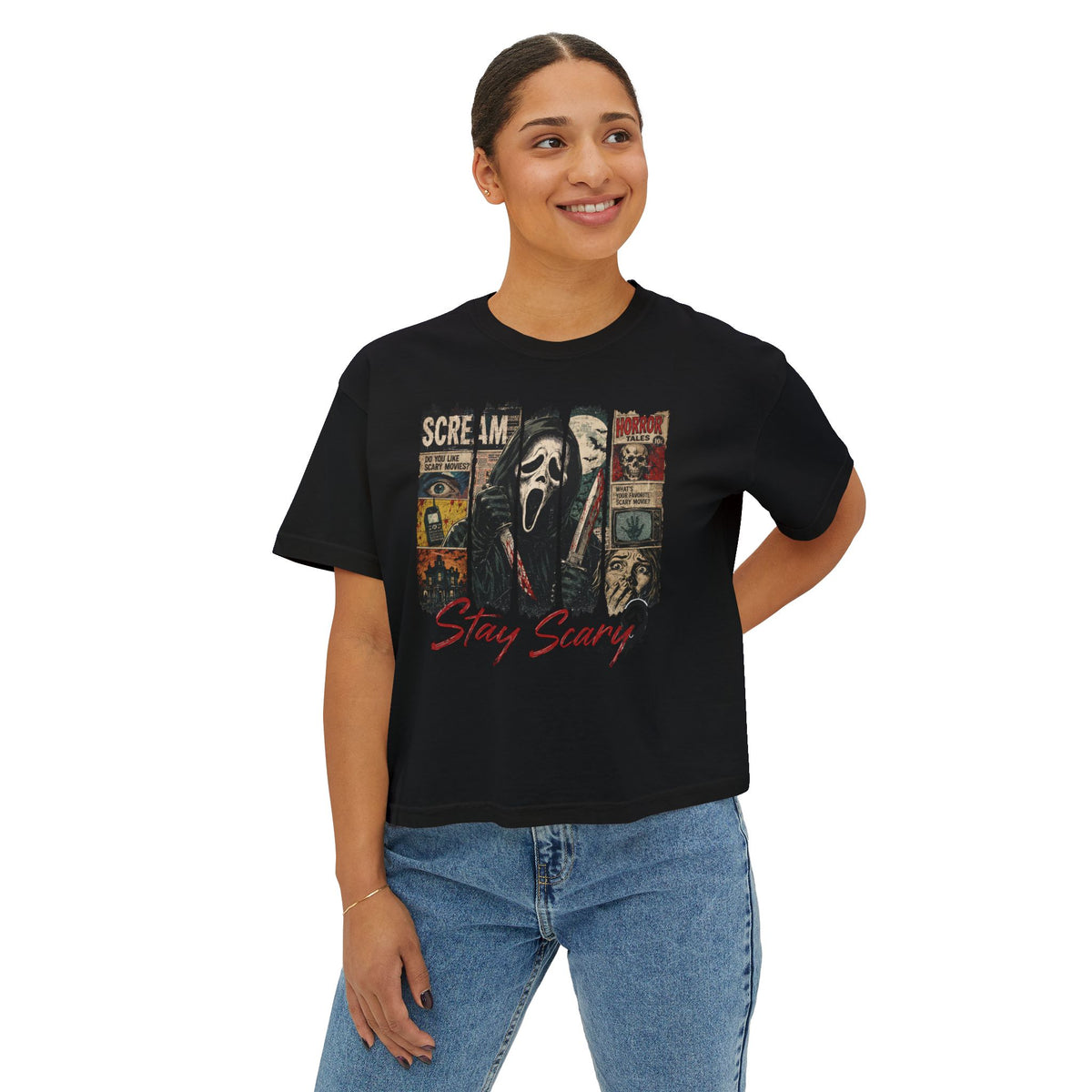 Stay Scary Scream Graphic Women's Boxy Tee