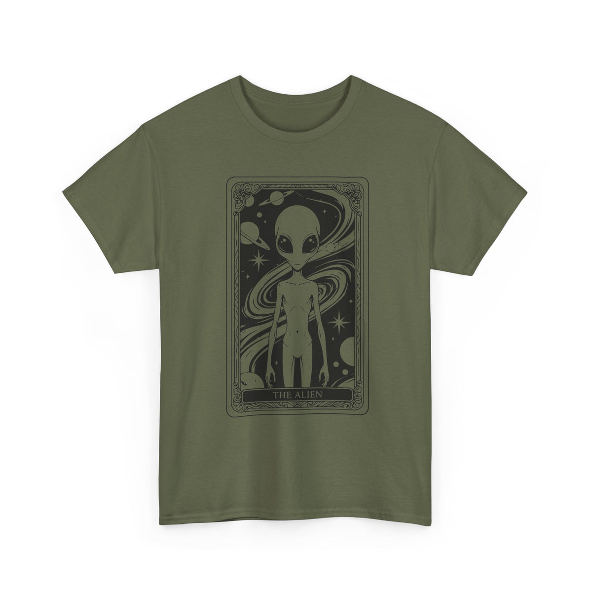 Alien Tarot Graphic Tee — Cosmic Space Alien Illustration Shirt