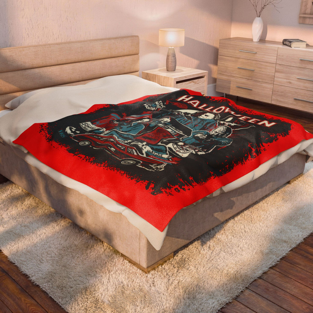 Halloween Movie Velveteen Plush Blanket – Retro Michael Myers Collage