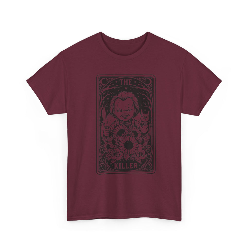 Killer Tarot Tee — Black & White Occult Sunflower Graphic T-Shirt