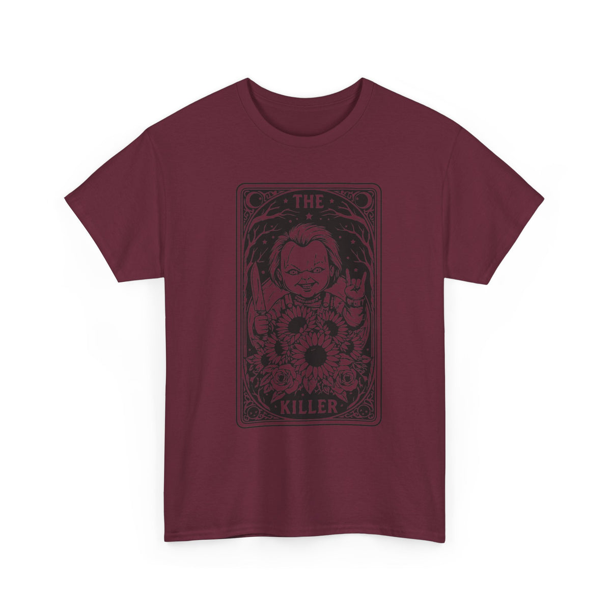 Killer Tarot Tee — Black & White Occult Sunflower Graphic T-Shirt