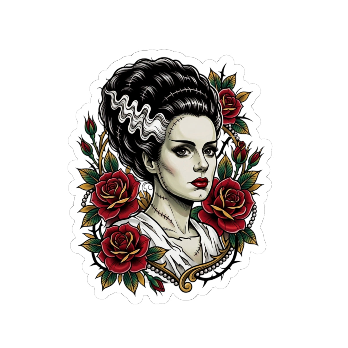 Bride of Frankenstein Sticker – Gothic Rose Kiss-Cut Sticker