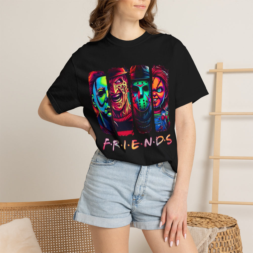 Horror Icons "F.R.I.E.N.D.S" T-Shirt — Neon Slasher Movie Crew Tee