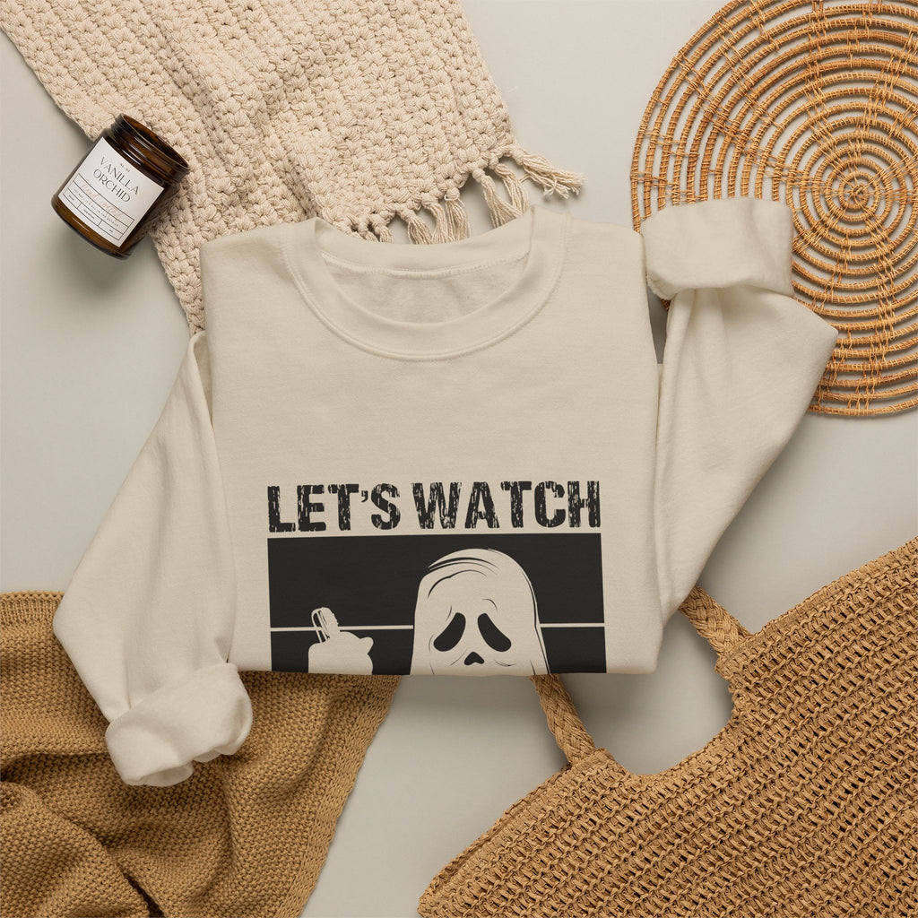 Horror Movie Crewneck Sweatshirt - "Let’s Watch Scary Movies" Ghost Design