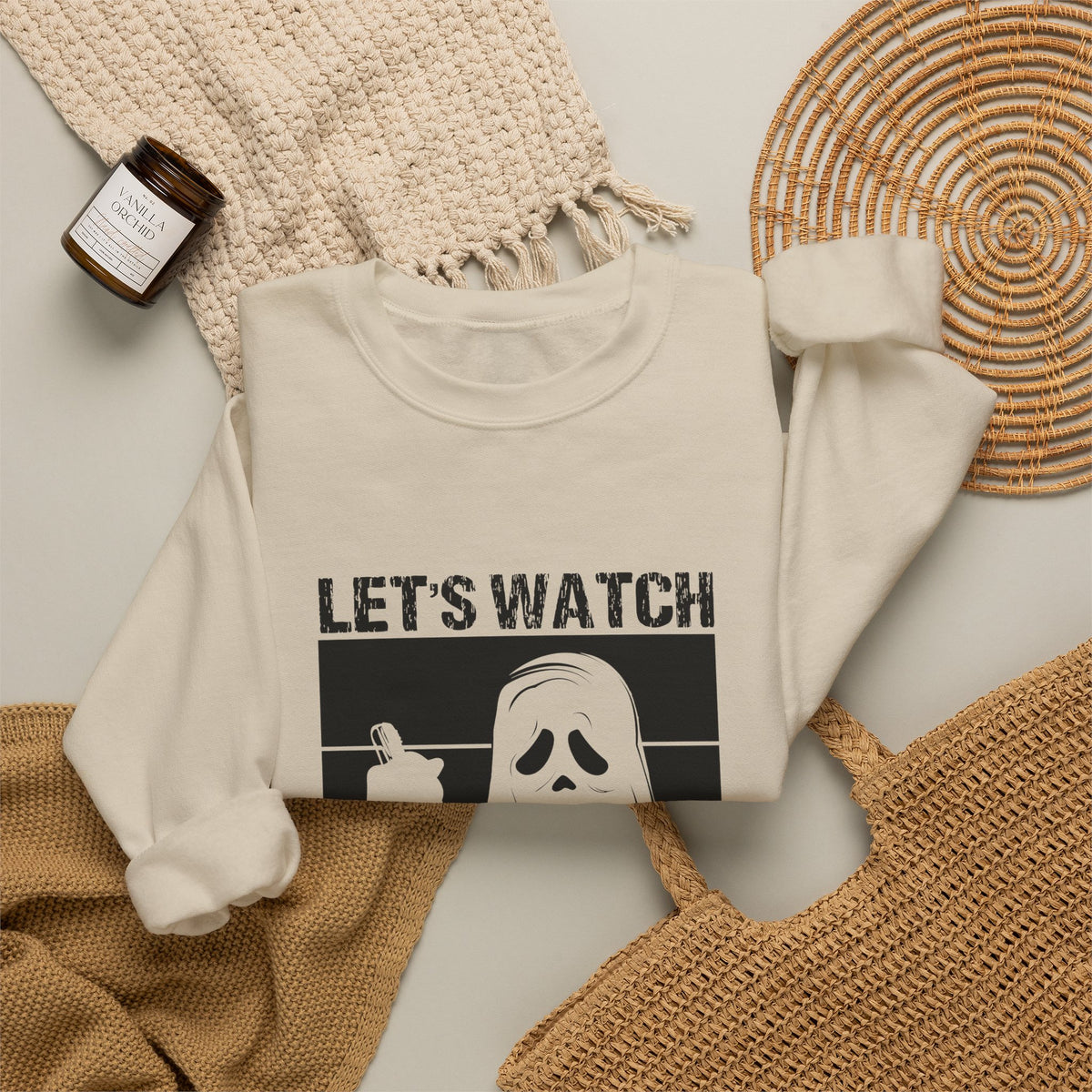 Horror Movie Crewneck Sweatshirt - "Let’s Watch Scary Movies" Ghost Design