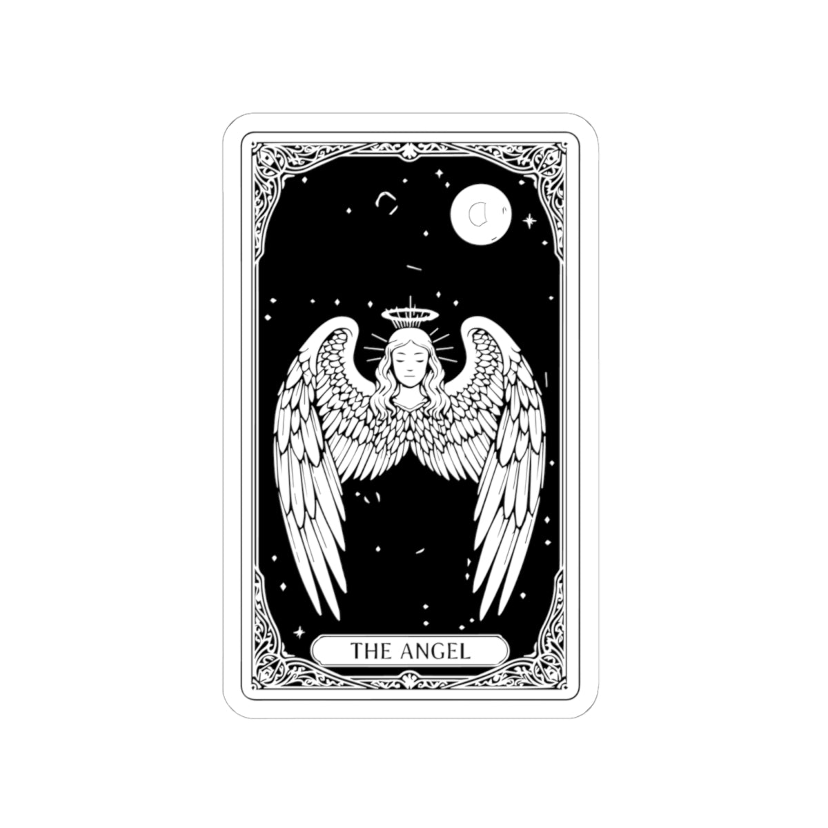 Tarot Angel Sticker — The Angel Kiss-Cut Vinyl Sticker (Mystic Black & White)