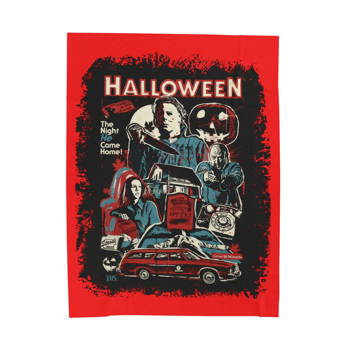 Halloween Movie Velveteen Plush Blanket – Retro Michael Myers Collage