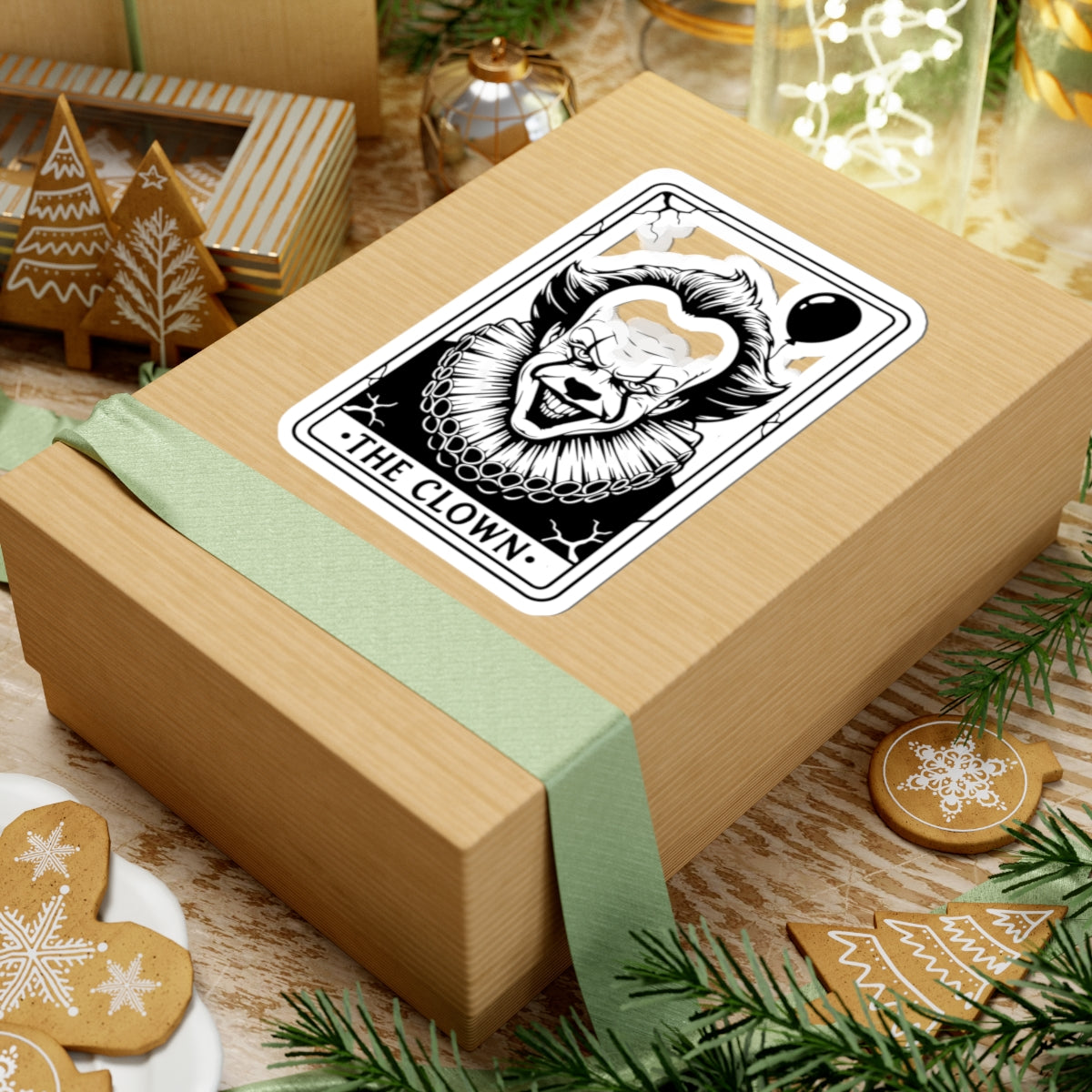 Horror Clown Kiss-Cut Sticker — “The Clown” Tarot Card Design
