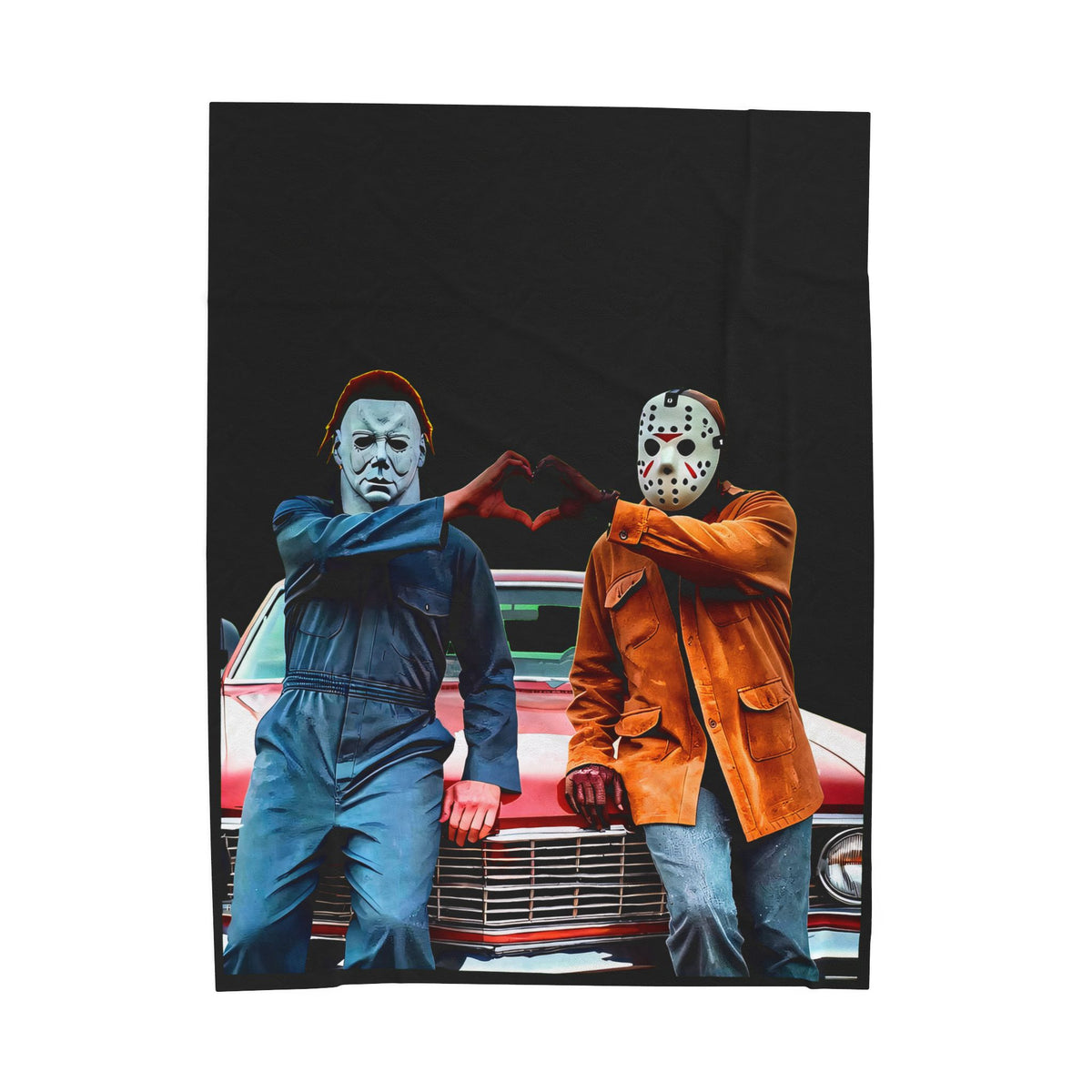 Horror Duo Velveteen Plush Blanket – Michael Myers & Jason Heart Pose Throw