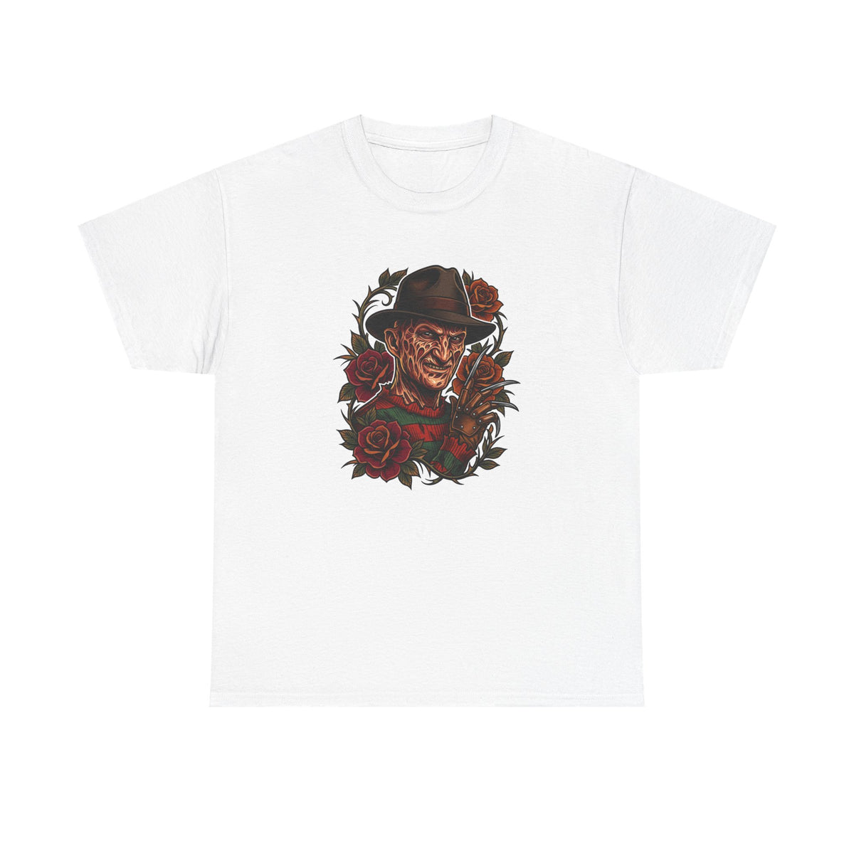 Horror Rose Tee — Vintage Freddy-Inspired Nightmare Skull Graphic T-Shirt