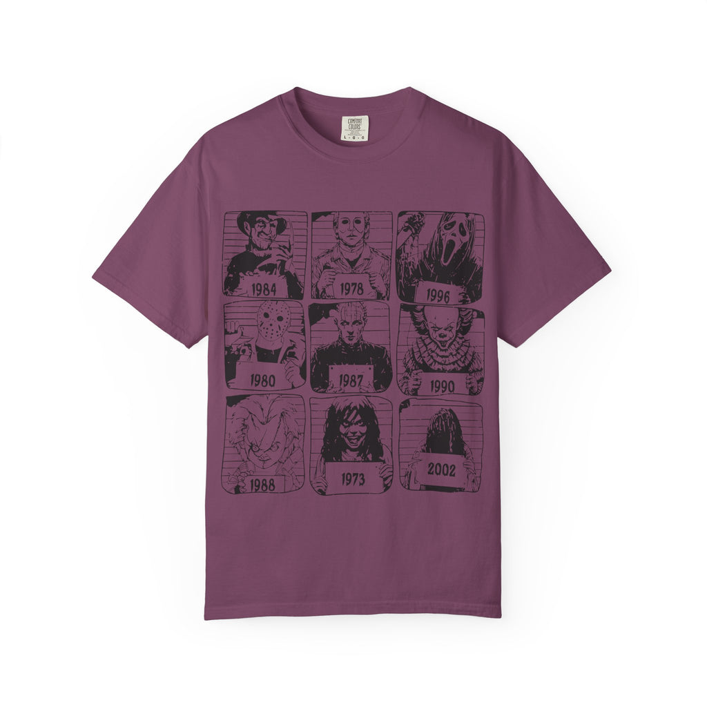Horror Manga Years Grid T-Shirt — Vintage Anime Faces 1973–2002