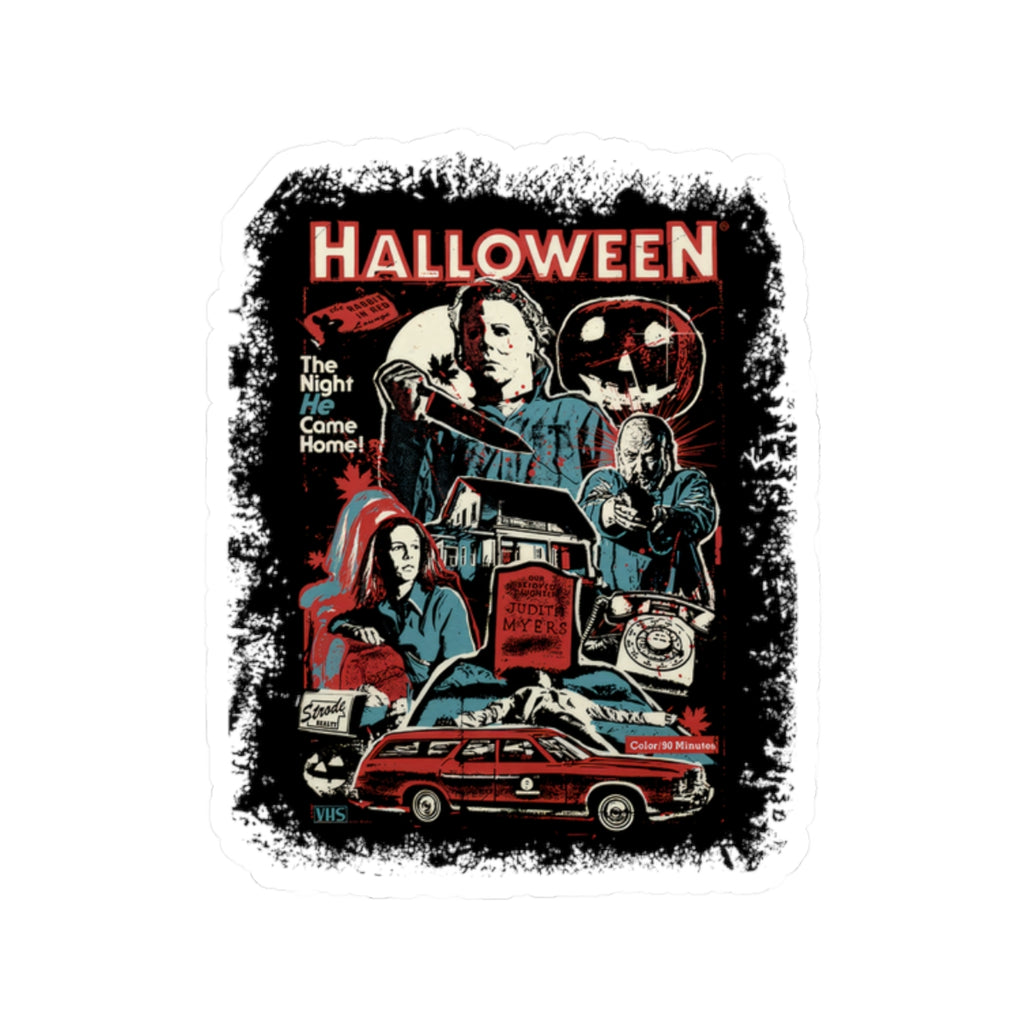 Halloween Horror Collage Kiss-Cut Sticker — Michael Myers Retro Movie Poster Design