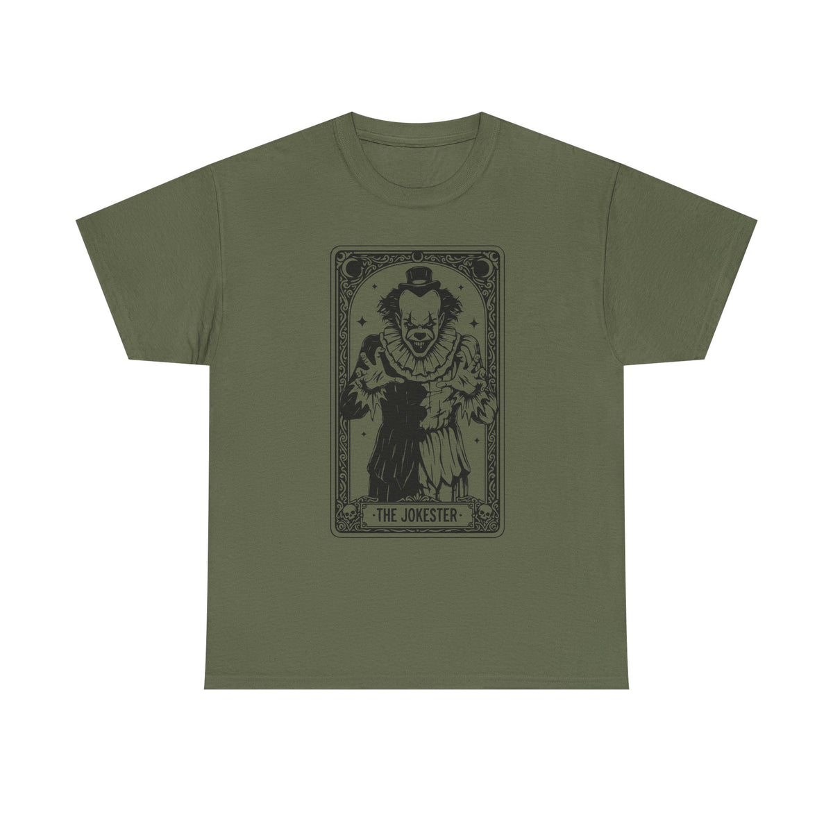The Jokester Tarot Tee — Vintage Black & White Clown Graphic T‑Shirt
