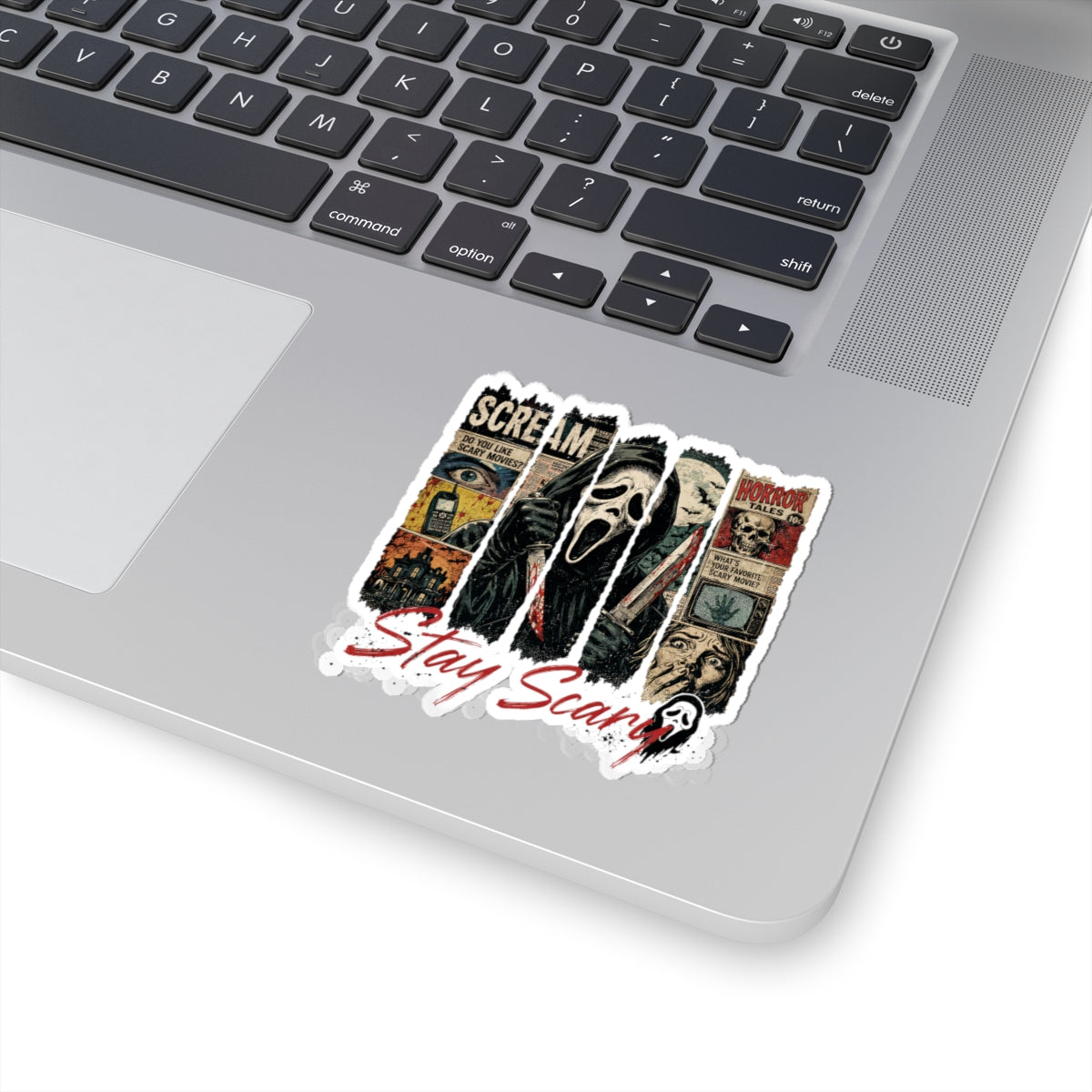 Stay Scary Horror Sticker — Scream Mask Kiss-Cut Decal