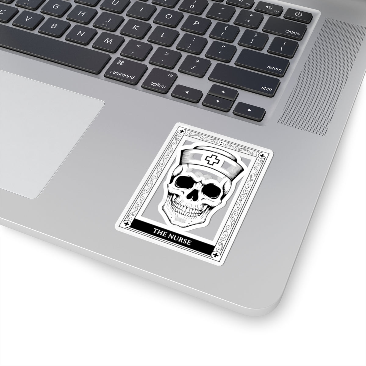 Skull Nurse Kiss-Cut Sticker — Gothic Medical Laptop Decal