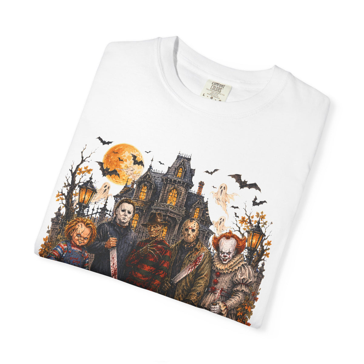 Horror Icons Halloween T-Shirt — Scary Movie Characters Haunted House Design