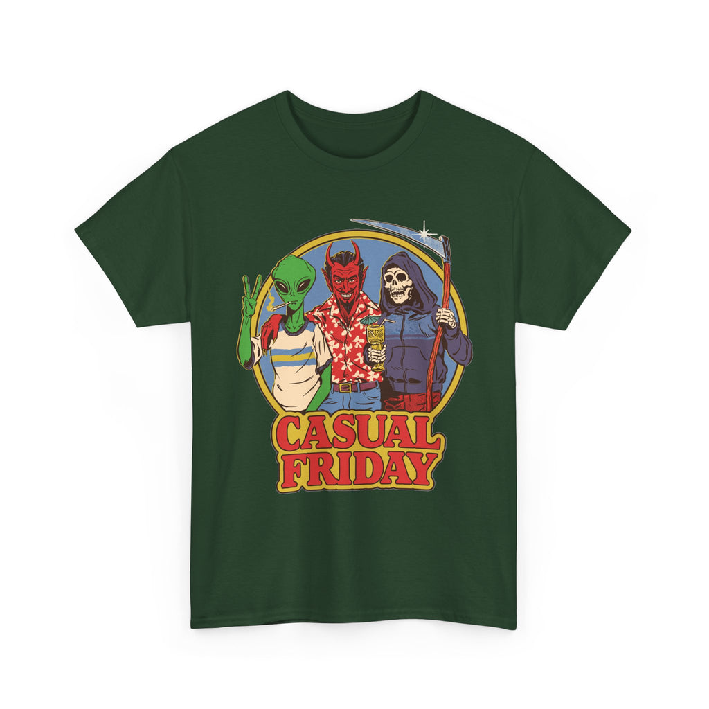 Casual Friday Tee — Alien, Devil & Grim Reaper Retro Graphic Shirt