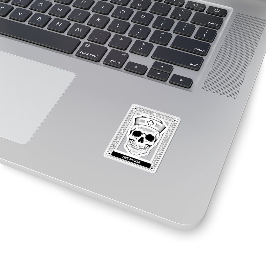 Skull Nurse Kiss-Cut Sticker — Gothic Medical Laptop Decal