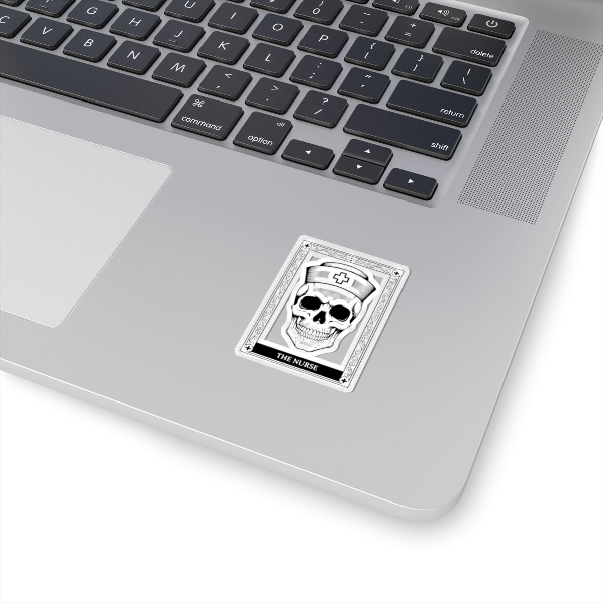 Skull Nurse Kiss-Cut Sticker — Gothic Medical Laptop Decal