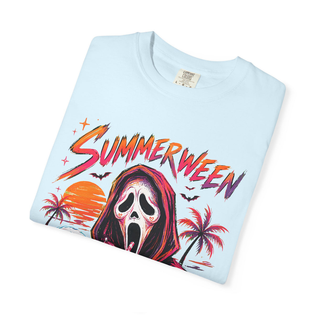 Summerween T-Shirt — Retro Horror Scream Mask Pumpkin Tee