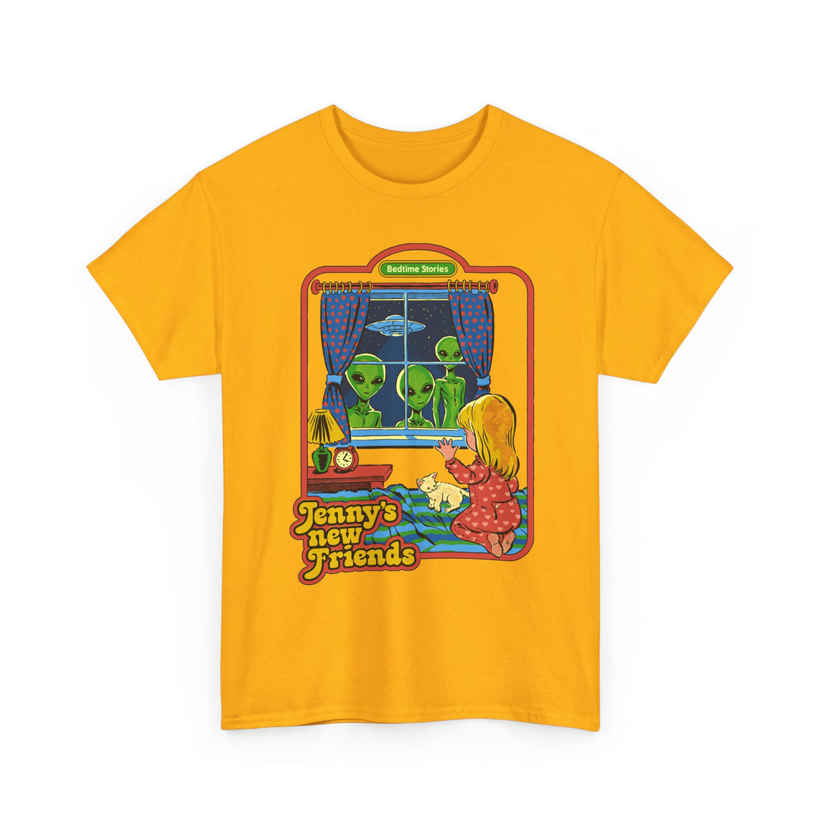 Vintage Kid & Aliens Tee — "Jenny's New Friends" Retro Graphic T-Shirt