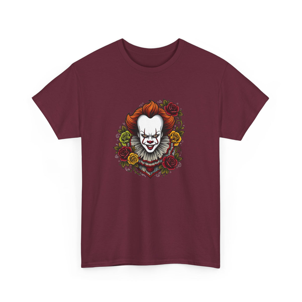 Horror Clown Tee — Pennywise Floral Portrait Graphic T-Shirt