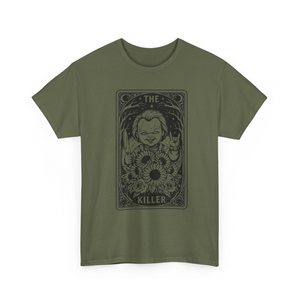 Killer Tarot Tee — Black & White Occult Sunflower Graphic T-Shirt