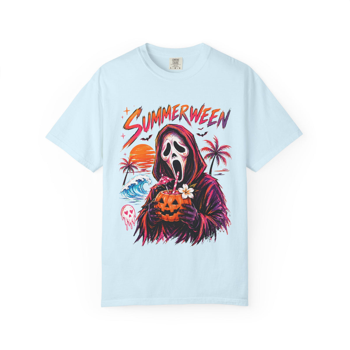 Summerween T-Shirt — Retro Horror Scream Mask Pumpkin Tee