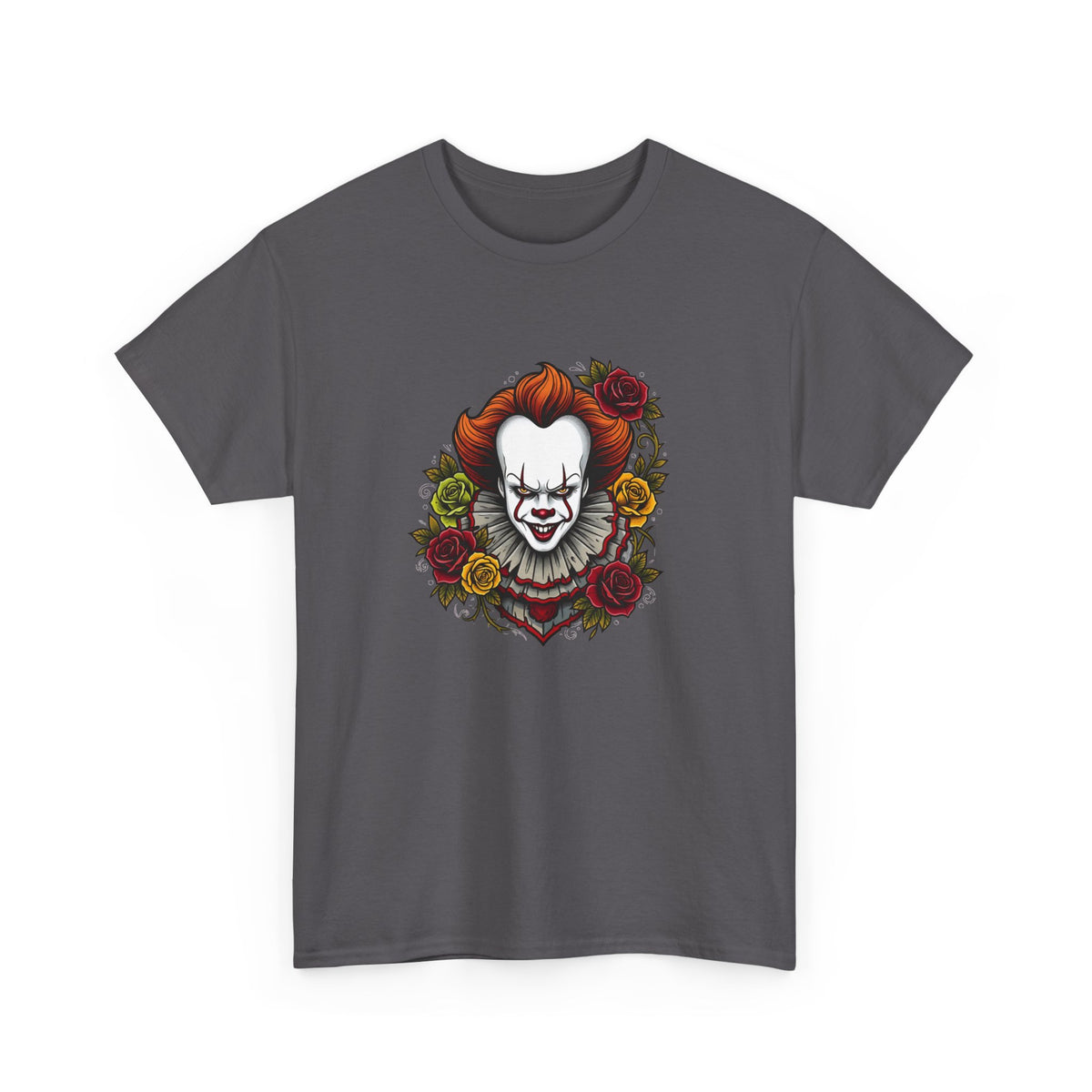 Horror Clown Tee — Pennywise Floral Portrait Graphic T-Shirt