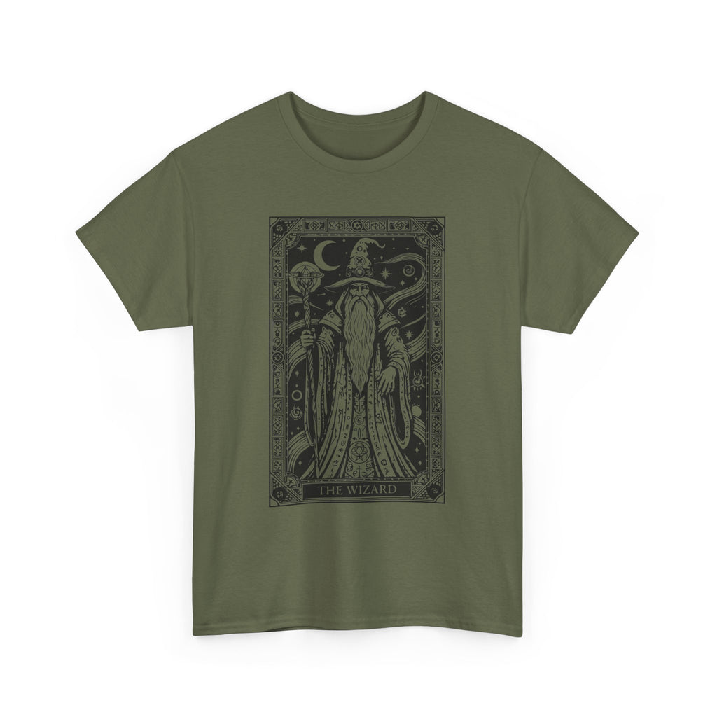 Tarot Wizard T-Shirt — Mystic Moon & Stars Occult Graphic Tee