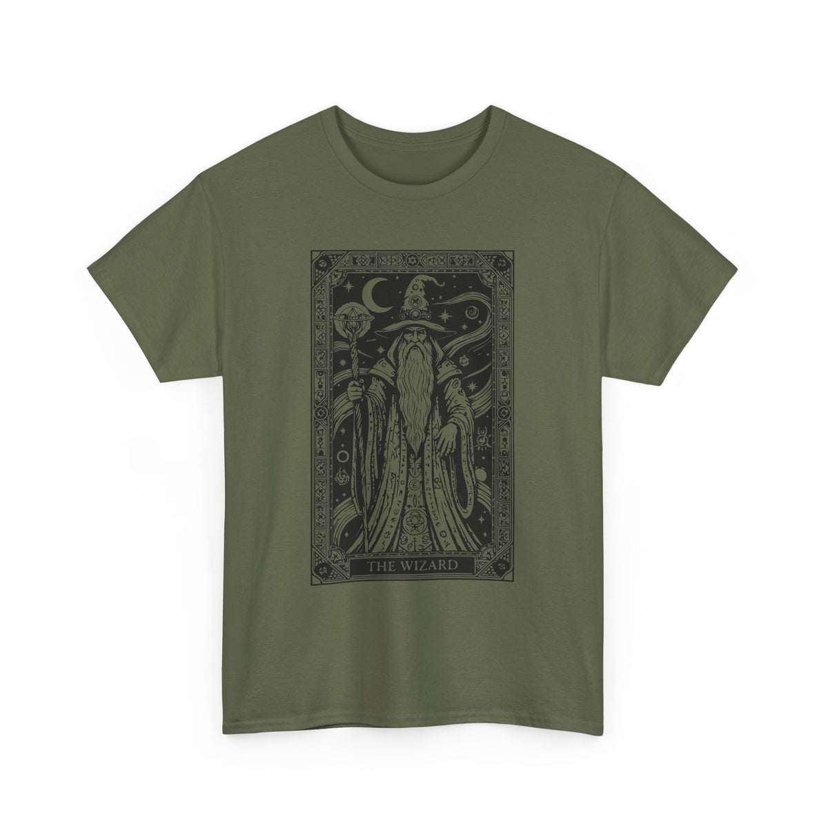 Tarot Wizard T-Shirt — Mystic Moon & Stars Occult Graphic Tee