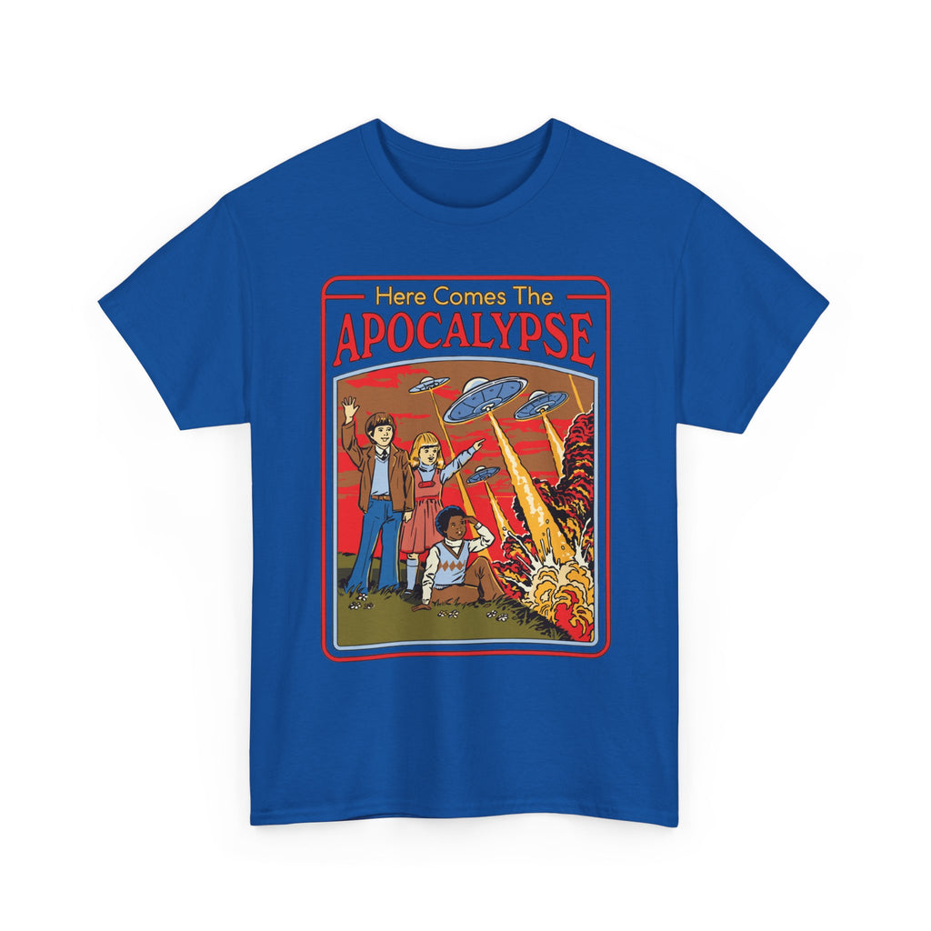 Apocalypse Comic Tee — "Here Comes The Apocalypse" Retro UFO Graphic Shirt