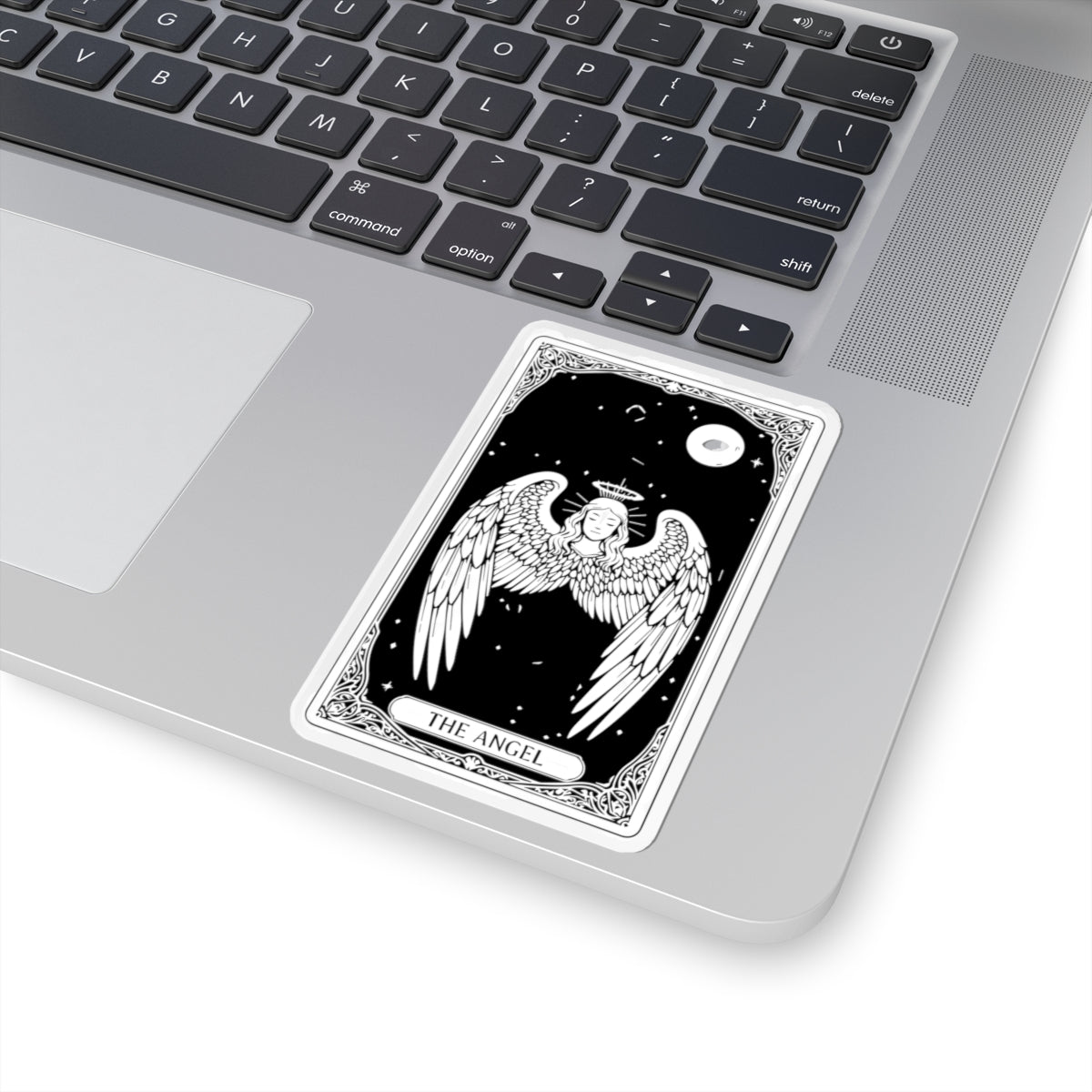 Tarot Angel Sticker — The Angel Kiss-Cut Vinyl Sticker (Mystic Black & White)