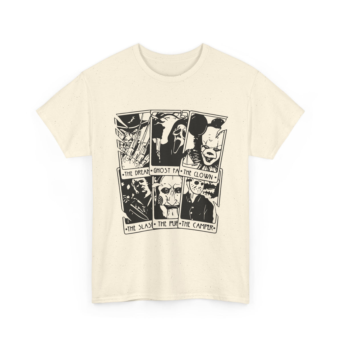 Horror Comic Panel T-Shirt — Ghost, Clown & Skull Graphic Tee
