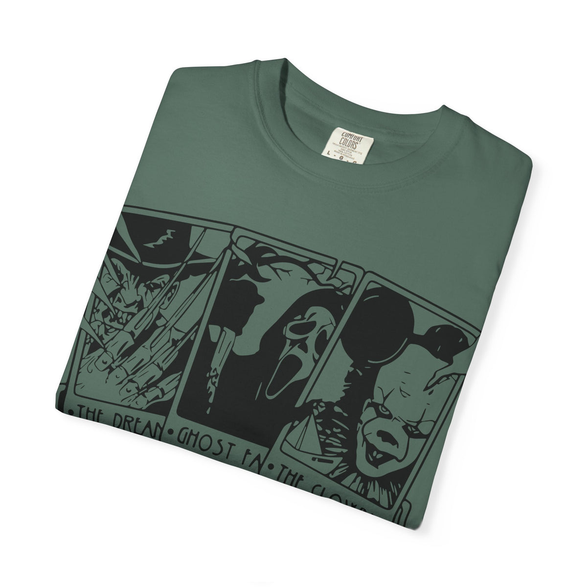 Horror Comic Panel T-Shirt — "The Dream, Ghost, Clown, Slasher, Puppet, Camper" Graphic Tee