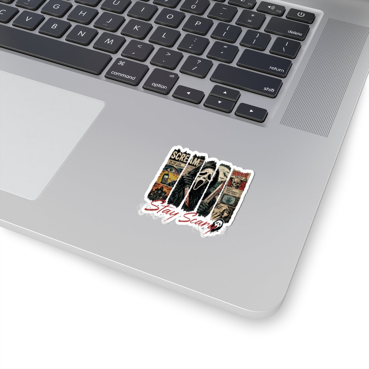 Stay Scary Horror Sticker — Scream Mask Kiss-Cut Decal
