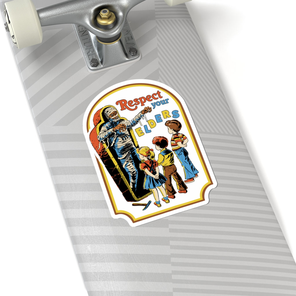 Respect Your Elders Sticker — Retro Halloween Mummy Kid Illustration (Kiss-Cut)