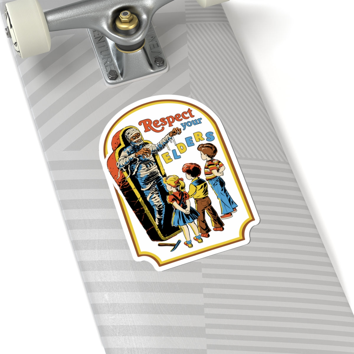 Respect Your Elders Sticker — Retro Halloween Mummy Kid Illustration (Kiss-Cut)