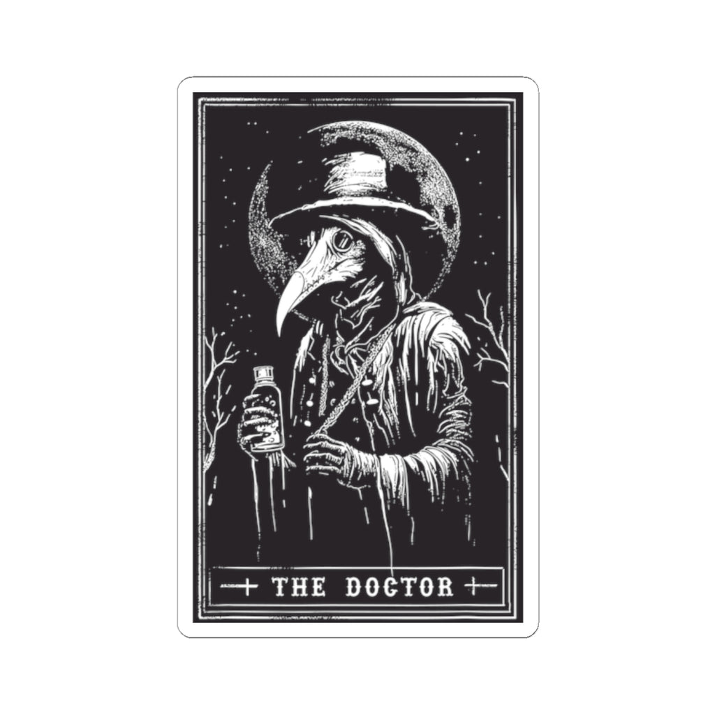 Plague Doctor Tarot-Style Kiss-Cut Sticker — Gothic Vintage Illustration