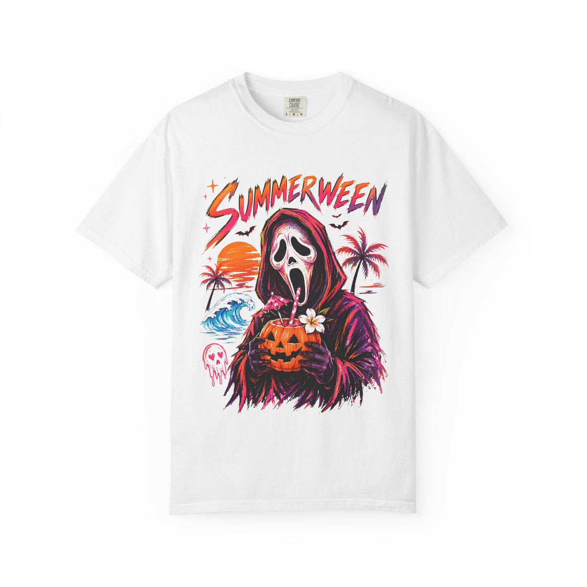 Summerween T-Shirt — Retro Horror Scream Mask Pumpkin Tee