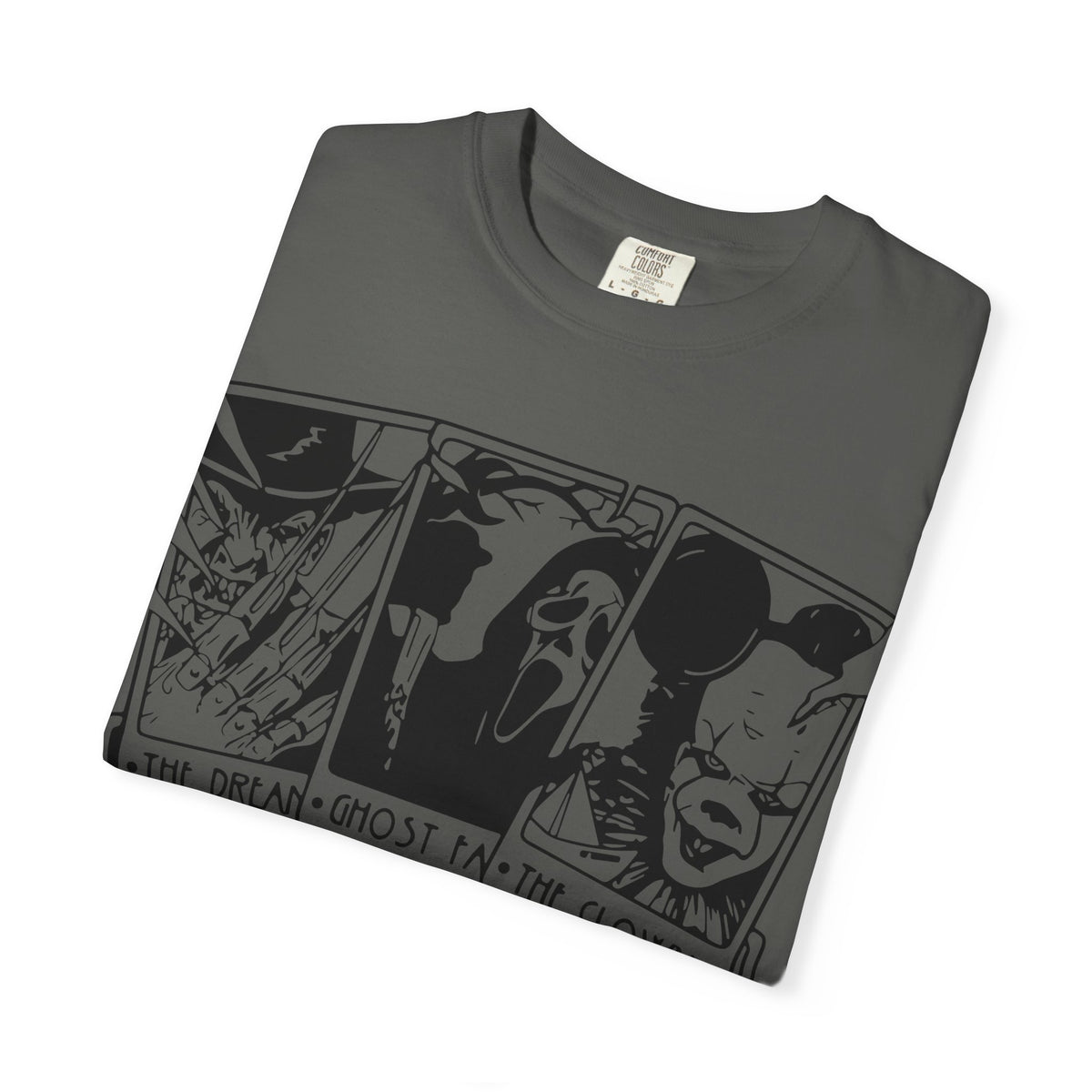 Horror Comic Panel T-Shirt — "The Dream, Ghost, Clown, Slasher, Puppet, Camper" Graphic Tee