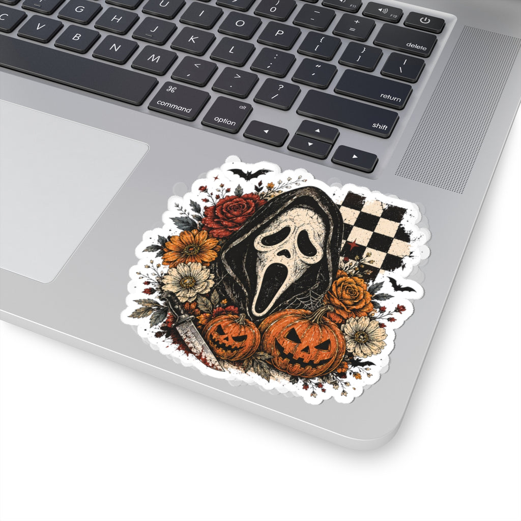 Halloween Scream Mask Kiss-Cut Sticker – Spooky Pumpkins & Roses