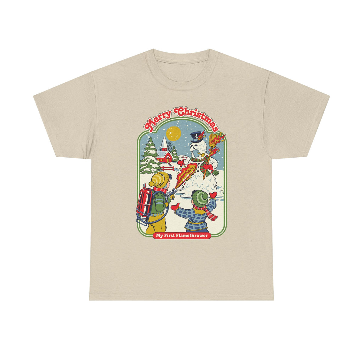 Christmas Kids Tee — 'Merry Christmas' Vintage Snowman Sledding Design