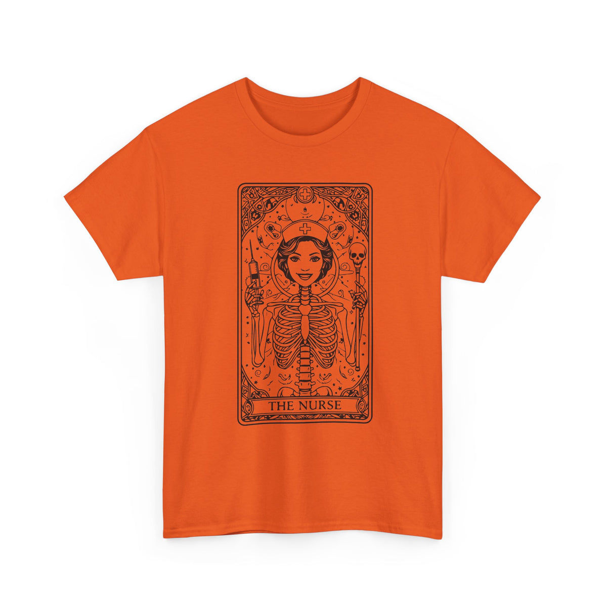 Tarot Nurse Graphic Tee — 'The Nurse' Skeleton Card T-Shirt