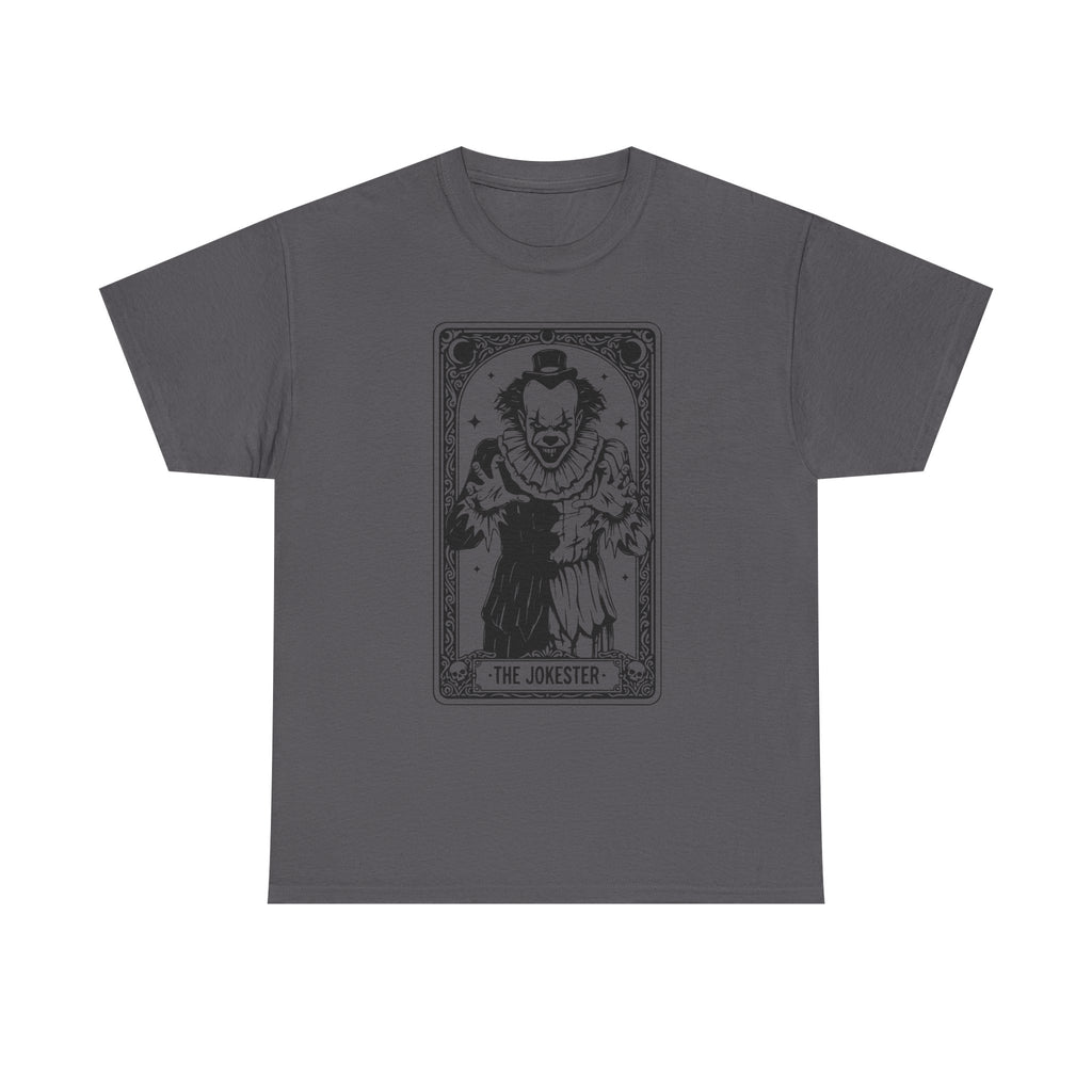 The Jokester Tarot Tee — Vintage Black & White Clown Graphic T‑Shirt