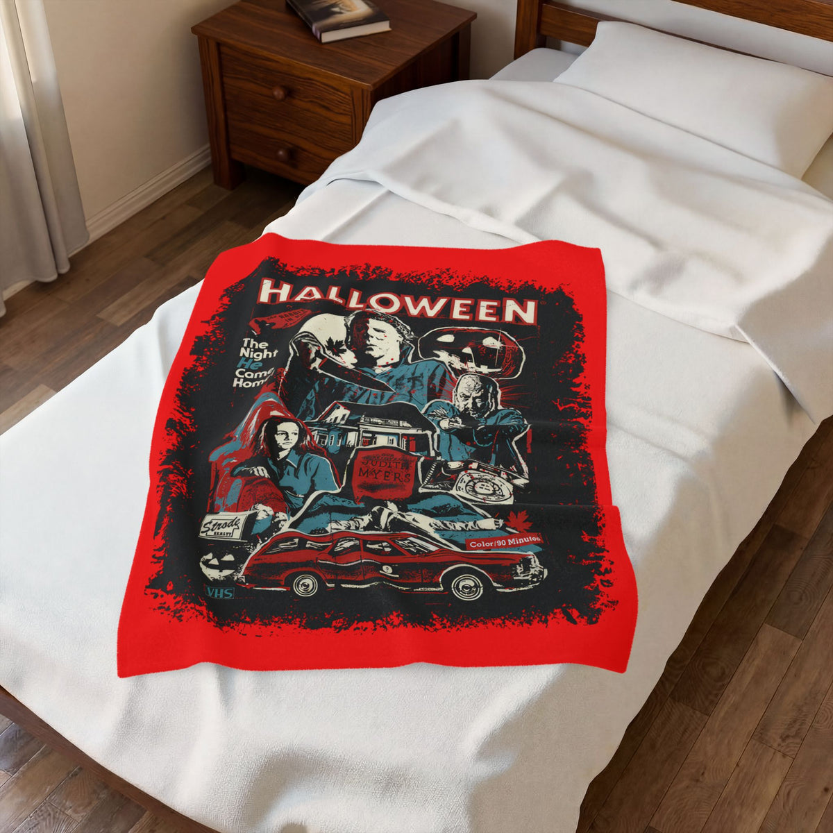 Halloween Movie Velveteen Plush Blanket – Retro Michael Myers Collage