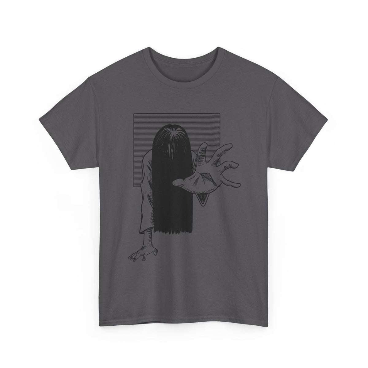 Horror Ring Girl Graphic Tee — Creepy Vintage Ghost T-Shirt
