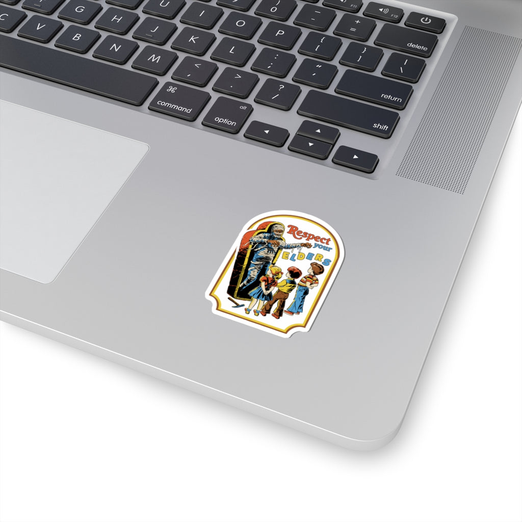 Respect Your Elders Sticker — Retro Halloween Mummy Kid Illustration (Kiss-Cut)